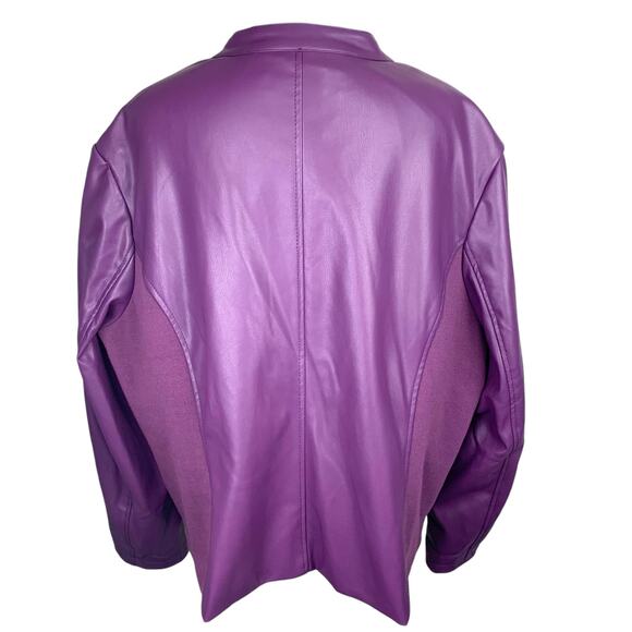 Colleen Lopez Womens 2XL Purple Faux Leather Knit Sides Zip Up Jacket - Picture 2 of 13